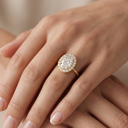 1.0ct Oval Cut Halo Lab-Grown Engagement Ring
