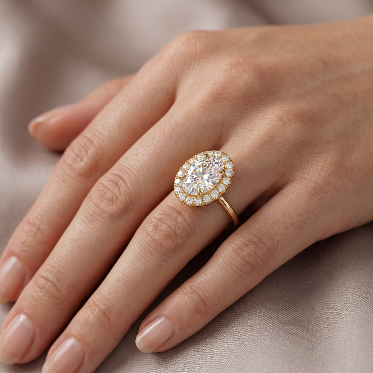 1.0ct Oval Cut Halo Lab-Grown Engagement Ring