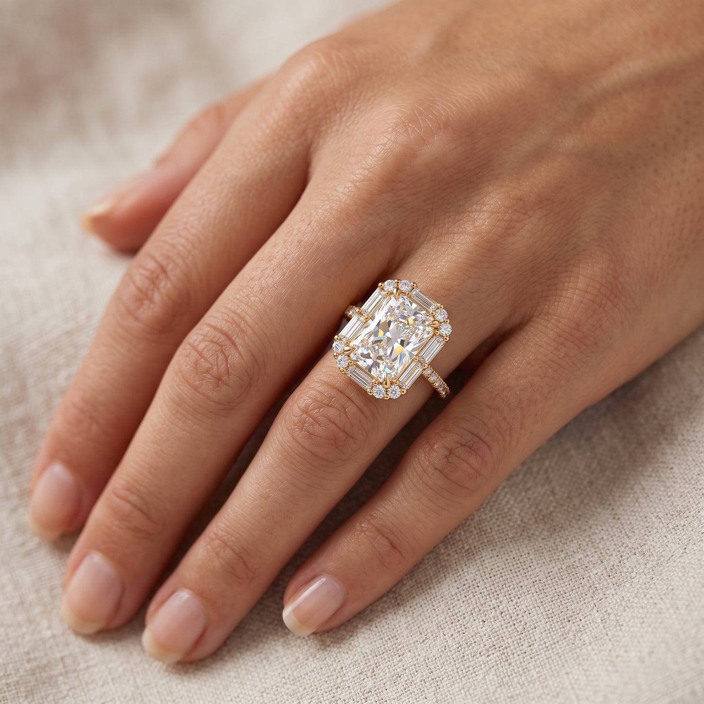2.0 CT Radiant Cut Engagement Ring 14K Yellow Gold