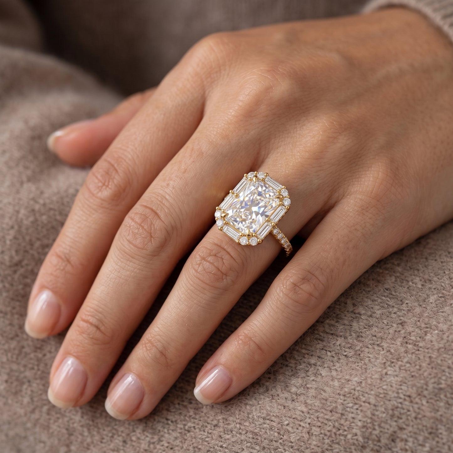 2.0 CT Radiant Cut Engagement Ring 14K Yellow Gold