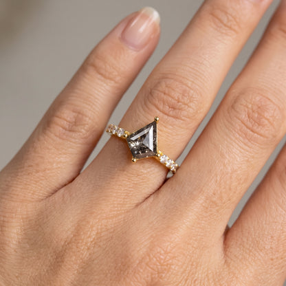 1.29ct Kite cut salt and pepper Engagement Diamond Ring