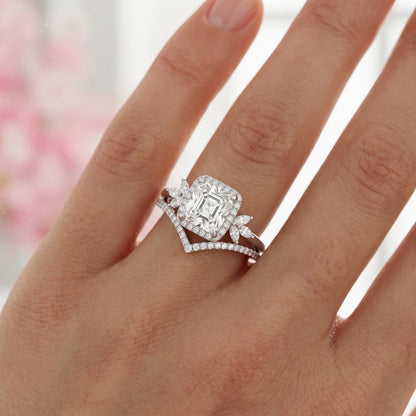 1.80 Ct Asscher Cut Lab-Grown Ring Set with Chevron Band