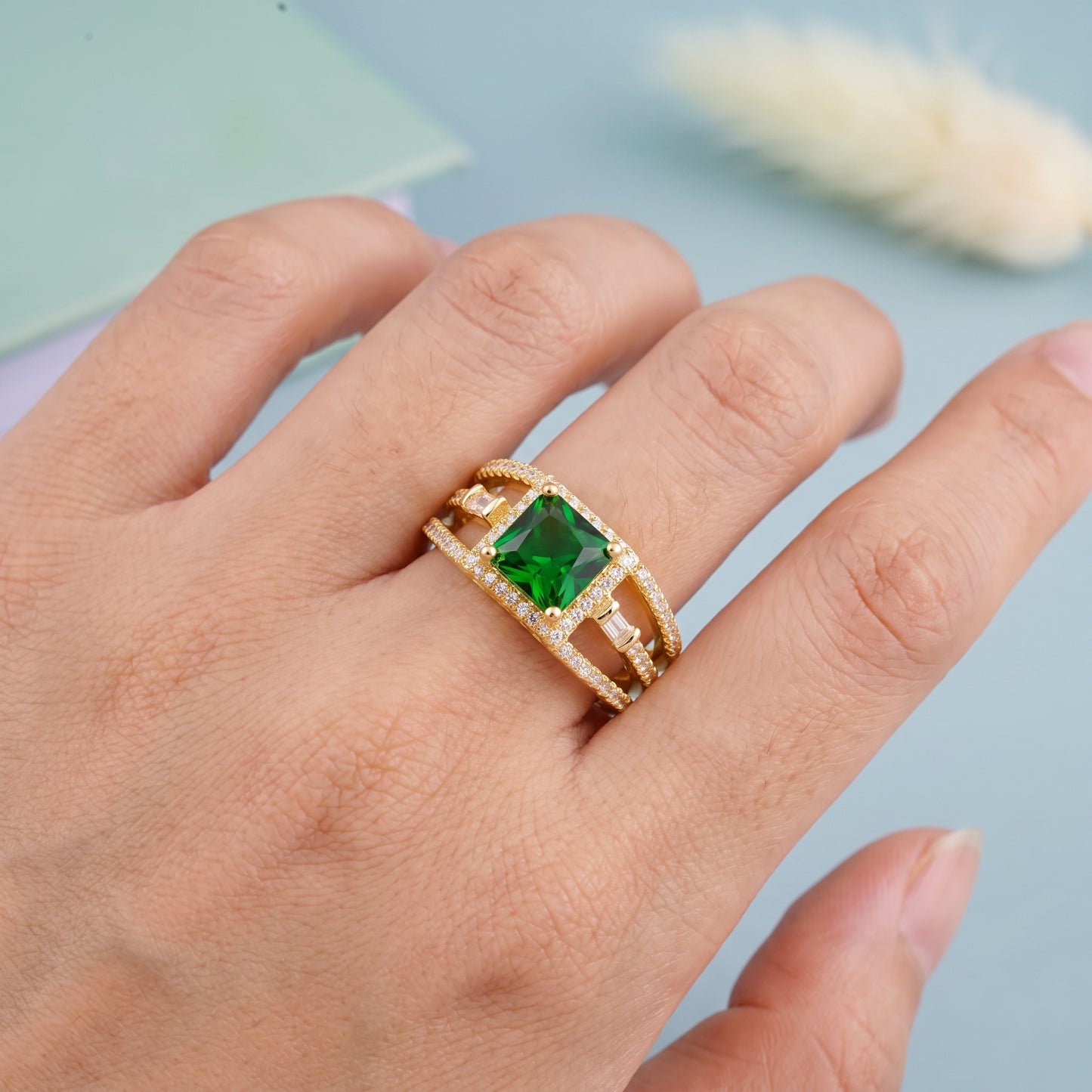2.00ct Princess cut emerald engagement ring