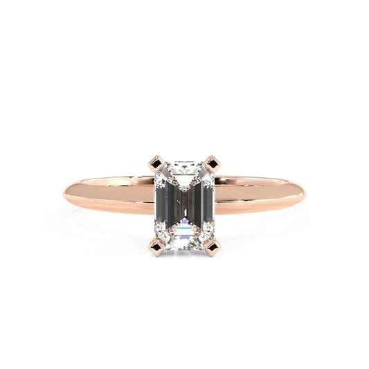 1.00 CT Emerald Cut Lab Grown Diamond Solitaire Engagement Ring 14k Yellow Gold