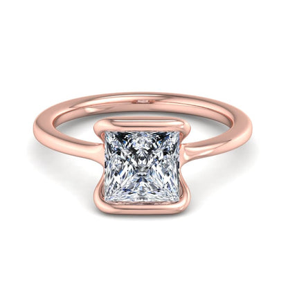 1.00CT 6.5MM Princess Cut Half Bezel Set Lab-Grown Engagement Ring