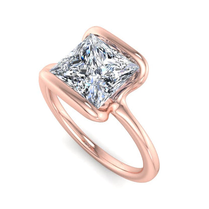 1.00CT 6.5MM Princess Cut Half Bezel Set Lab-Grown Engagement Ring