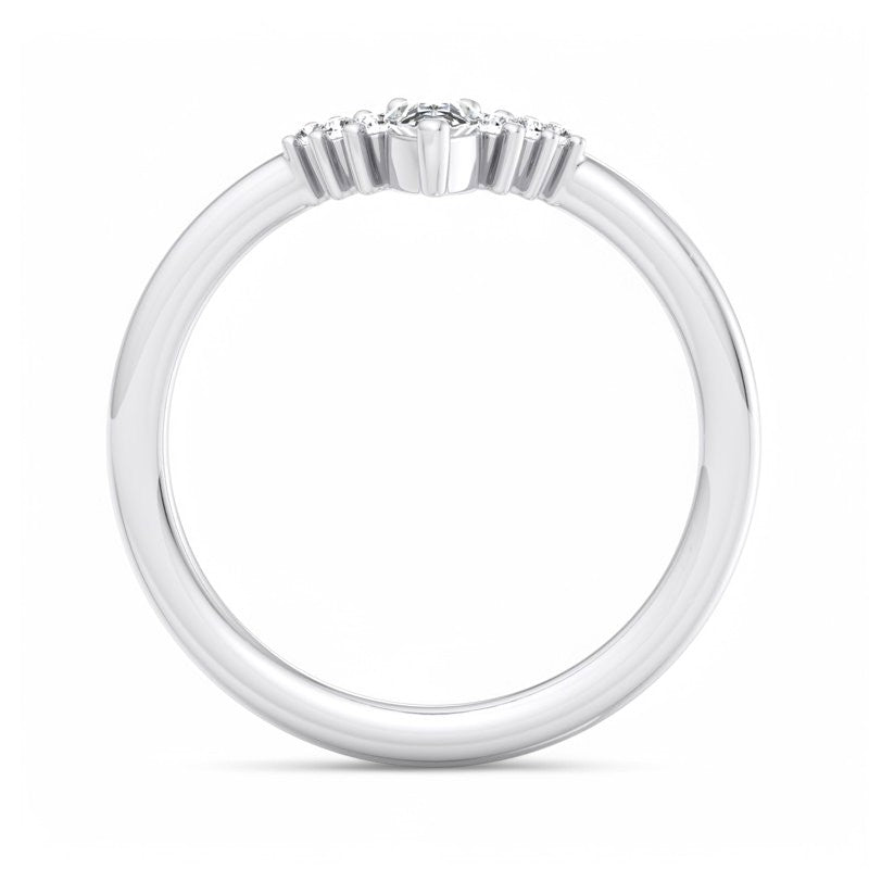 1/8ct Pear & Round Cut Moissanite Curved Wedding Band Solid 14k White Gold