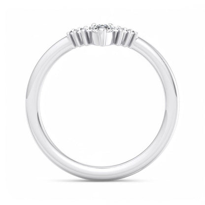 1/8ct Pear & Round Cut Moissanite Curved Wedding Band Solid 14k White Gold