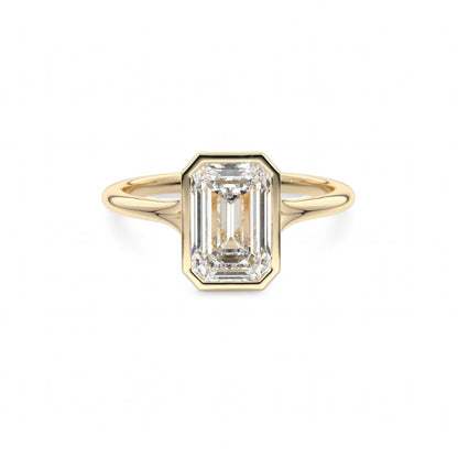 2.00 CT Emerald Cut Lab Grown Diamond Solitaire Bezel Setting Engagement Ring 14k Yellow Gold