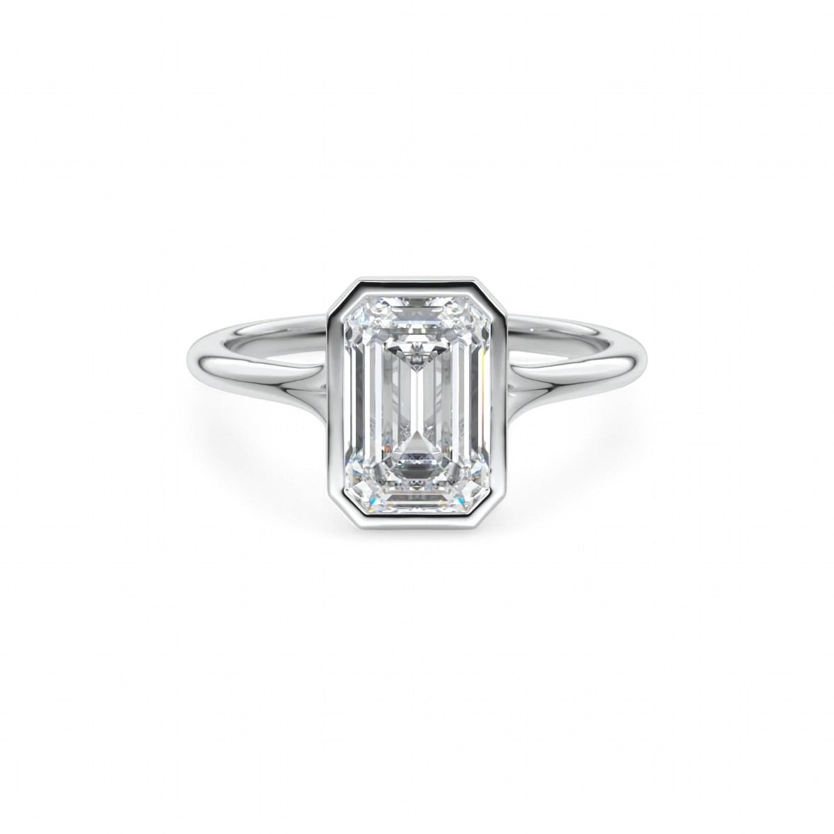 2.00 CT Emerald Cut Lab Grown Diamond Solitaire Bezel Setting Engagement Ring 14k Yellow Gold