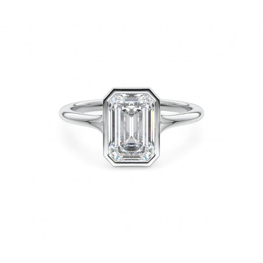 2.00 CT Emerald Cut Lab Grown Diamond Solitaire Bezel Setting Engagement Ring 14k Yellow Gold