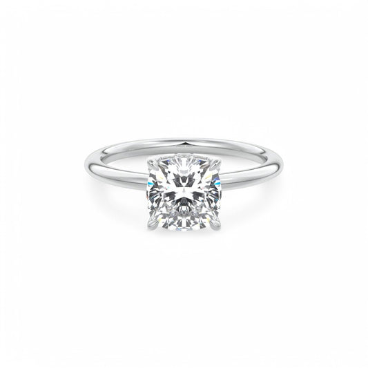1.50Ct Cushion Cut Lab Grown Diamond Hidden Halo Engagement Ring in 14k White Gold