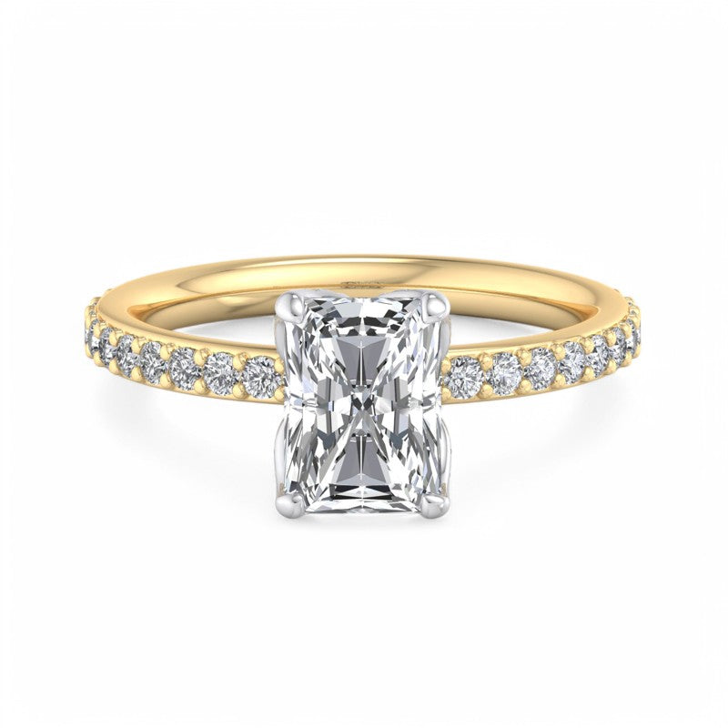 1.5 CT Radiant Cut Lab Grown Solitaire Hidden Halo Half Eternity Engagement Ring