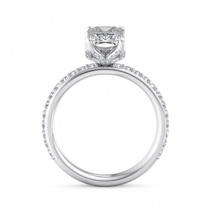 1.5 CT Radiant Cut Lab Grown Solitaire Hidden Halo Half Eternity Engagement Ring