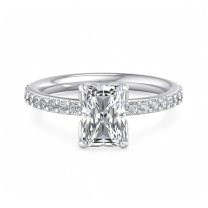 1.5 CT Radiant Cut Lab Grown Solitaire Hidden Halo Half Eternity Engagement Ring