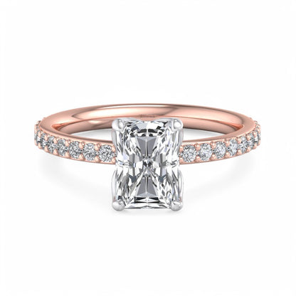 1.5 CT Radiant Cut Lab Grown Solitaire Hidden Halo Half Eternity Engagement Ring