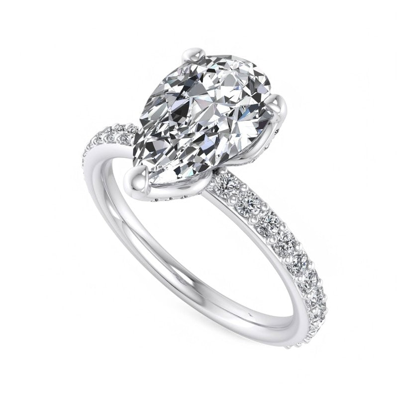 1.50ct Pear Cut Solitaire Engagement Ring with Hidden Halo Pave Setting