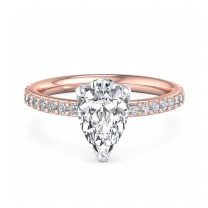 1.50ct Pear Cut Solitaire Engagement Ring with Hidden Halo Pave Setting