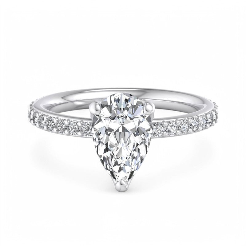 1.50ct Pear Cut Solitaire Engagement Ring with Hidden Halo Pave Setting