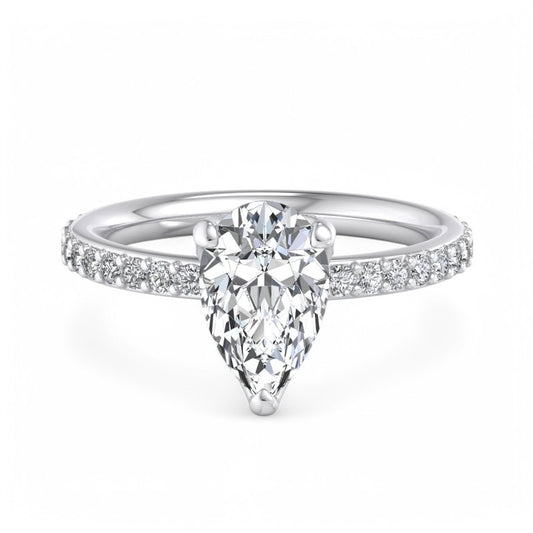 1.50ct Pear Cut Solitaire Engagement Ring with Hidden Halo Pave Setting