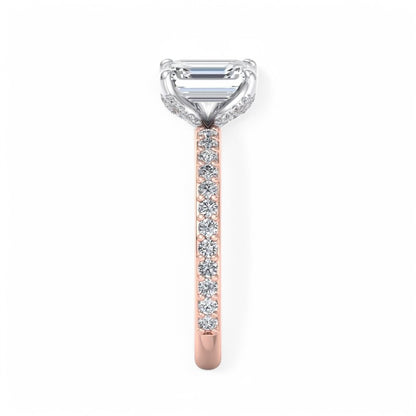 2.0ct Emerald cut  Lab Grown Diamond Solitaire Engagement Ring with Hidden Halo Pave Setting