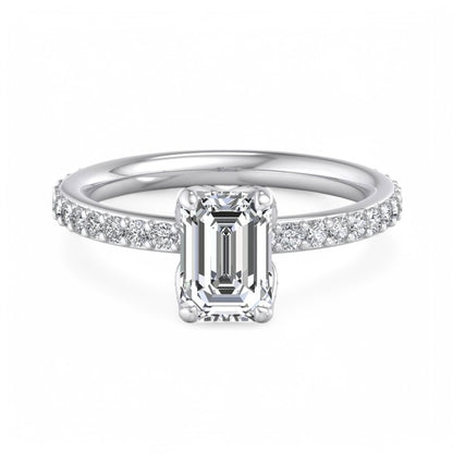 2.0ct Emerald cut  Lab Grown Diamond Solitaire Engagement Ring with Hidden Halo Pave Setting