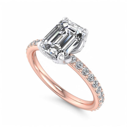 2.0ct Emerald cut  Lab Grown Diamond Solitaire Engagement Ring with Hidden Halo Pave Setting