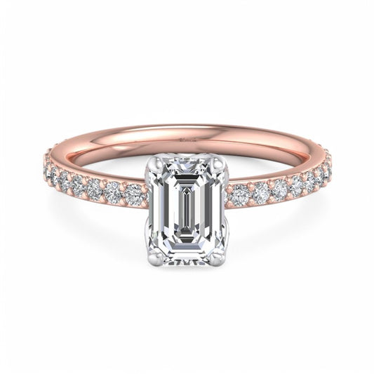 2.0ct Emerald cut  Lab Grown Diamond Solitaire Engagement Ring with Hidden Halo Pave Setting