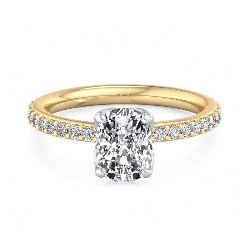 1. 5/8 ct Elongated Cushion Cut Lab Grown Diamond Solitaire Engagement Ring, Pave Wedding Ring