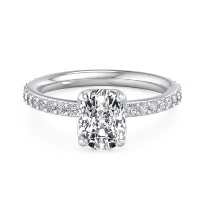 1. 5/8 ct Elongated Cushion Cut Lab Grown Diamond Solitaire Engagement Ring, Pave Wedding Ring