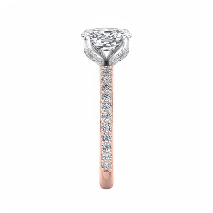 1. 5/8 ct Elongated Cushion Cut Lab Grown Diamond Solitaire Engagement Ring, Pave Wedding Ring