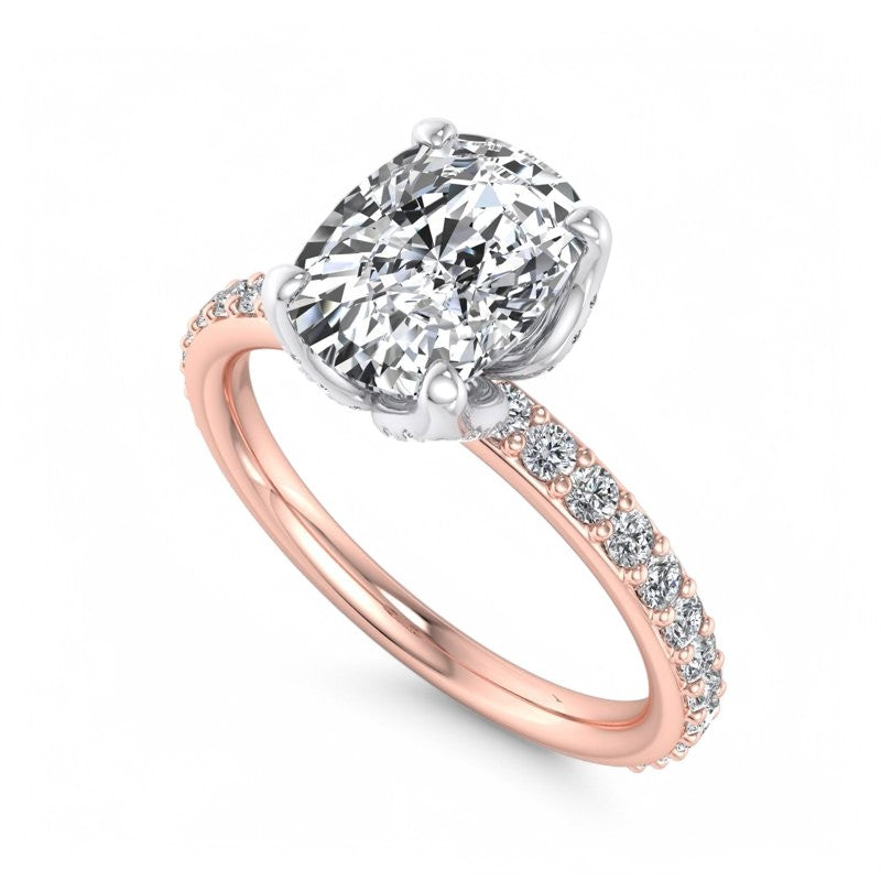 1. 5/8 ct Elongated Cushion Cut Lab Grown Diamond Solitaire Engagement Ring, Pave Wedding Ring