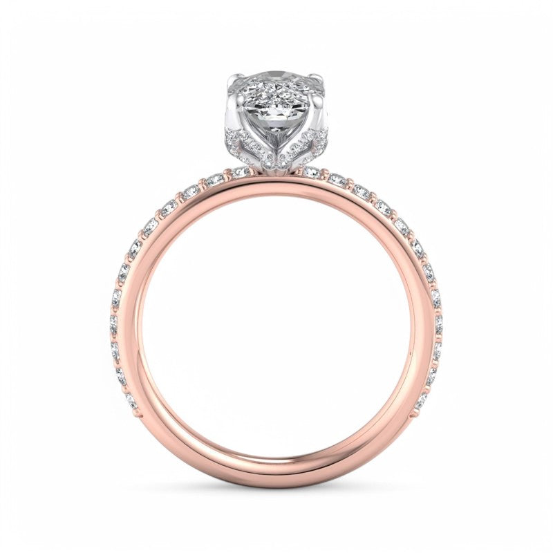 1. 5/8 ct Elongated Cushion Cut Lab Grown Diamond Solitaire Engagement Ring, Pave Wedding Ring