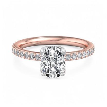 1. 5/8 ct Elongated Cushion Cut Lab Grown Diamond Solitaire Engagement Ring, Pave Wedding Ring