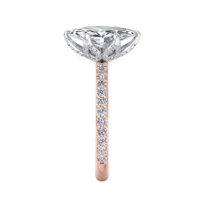 1.650 ct Marquise Cut  Lab Grown Diamond Solitaire Engagement Ring, Pave Wedding Ring