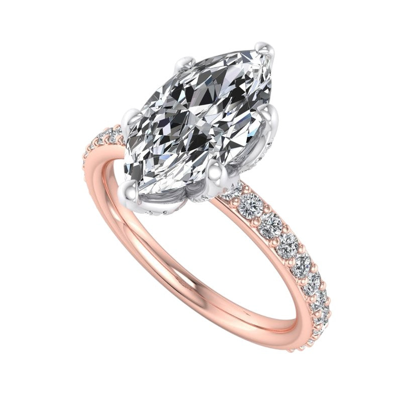 1.650 ct Marquise Cut  Lab Grown Diamond Solitaire Engagement Ring, Pave Wedding Ring