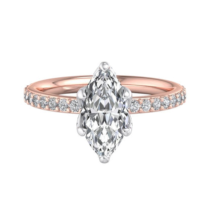 1.650 ct Marquise Cut  Lab Grown Diamond Solitaire Engagement Ring, Pave Wedding Ring