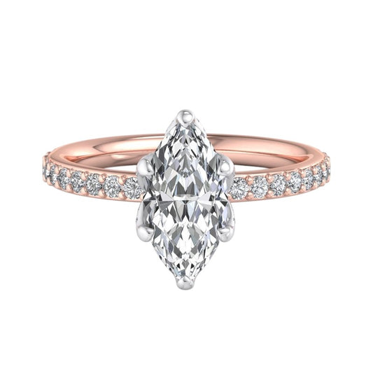 1.650 ct Marquise Cut  Lab Grown Diamond Solitaire Engagement Ring, Pave Wedding Ring