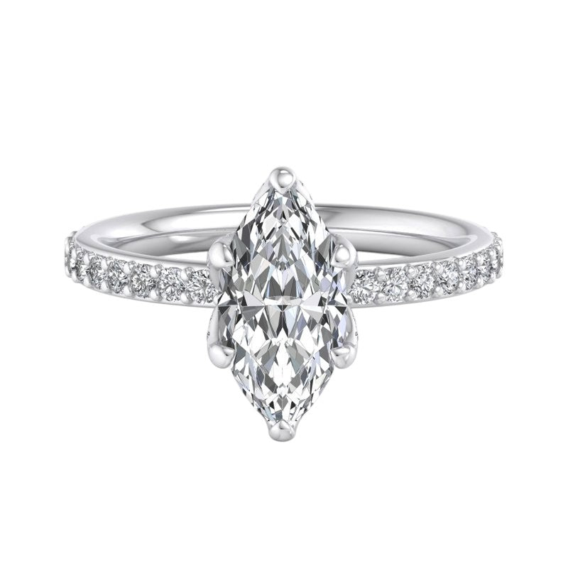 1.650 ct Marquise Cut  Lab Grown Diamond Solitaire Engagement Ring, Pave Wedding Ring