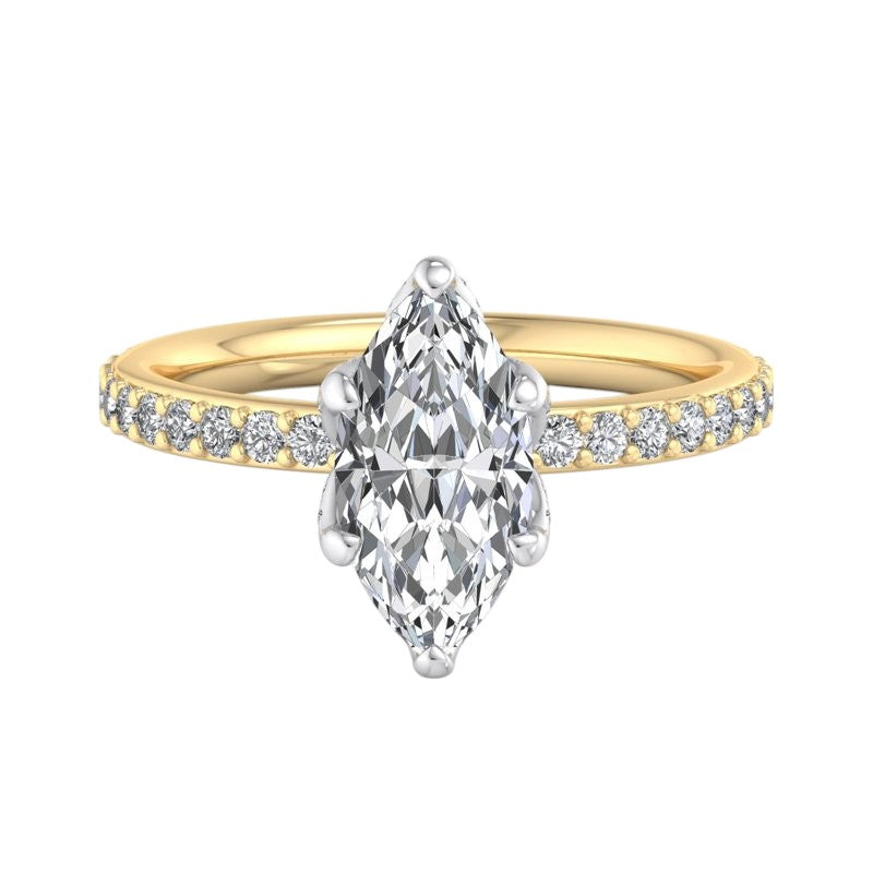 1.650 ct Marquise Cut  Lab Grown Diamond Solitaire Engagement Ring, Pave Wedding Ring