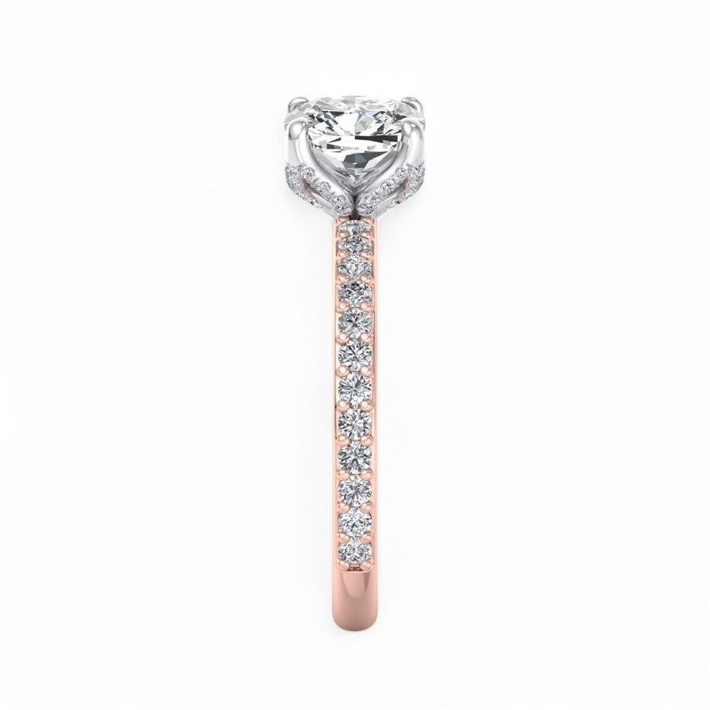 1. 1/4ct Cushion Cut Lab Grown Diamond Solitaire Engagement Ring, Pave Wedding Ring