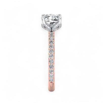 1. 1/4ct Cushion Cut Lab Grown Diamond Solitaire Engagement Ring, Pave Wedding Ring