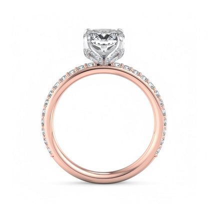 1. 1/4ct Cushion Cut Lab Grown Diamond Solitaire Engagement Ring, Pave Wedding Ring