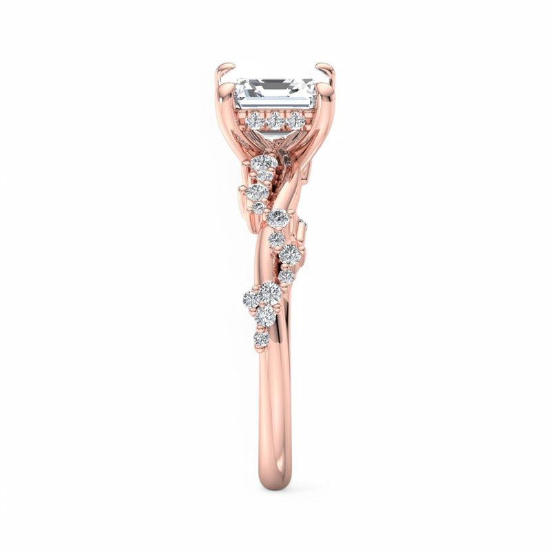1. 1/4 Carat Asscher Cut Lab Grown Diamond Unique Twig and Leaf Ring
