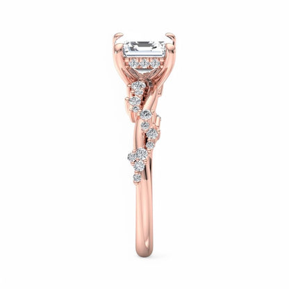 1. 1/4 Carat Asscher Cut Lab Grown Diamond Unique Twig and Leaf Ring