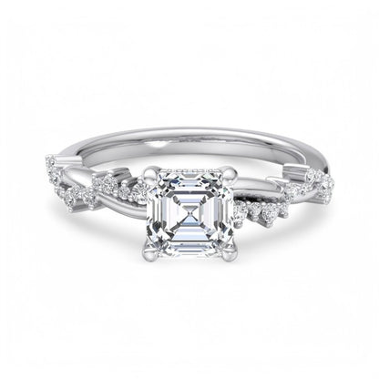 1. 1/4 Carat Asscher Cut Lab Grown Diamond Unique Twig and Leaf Ring