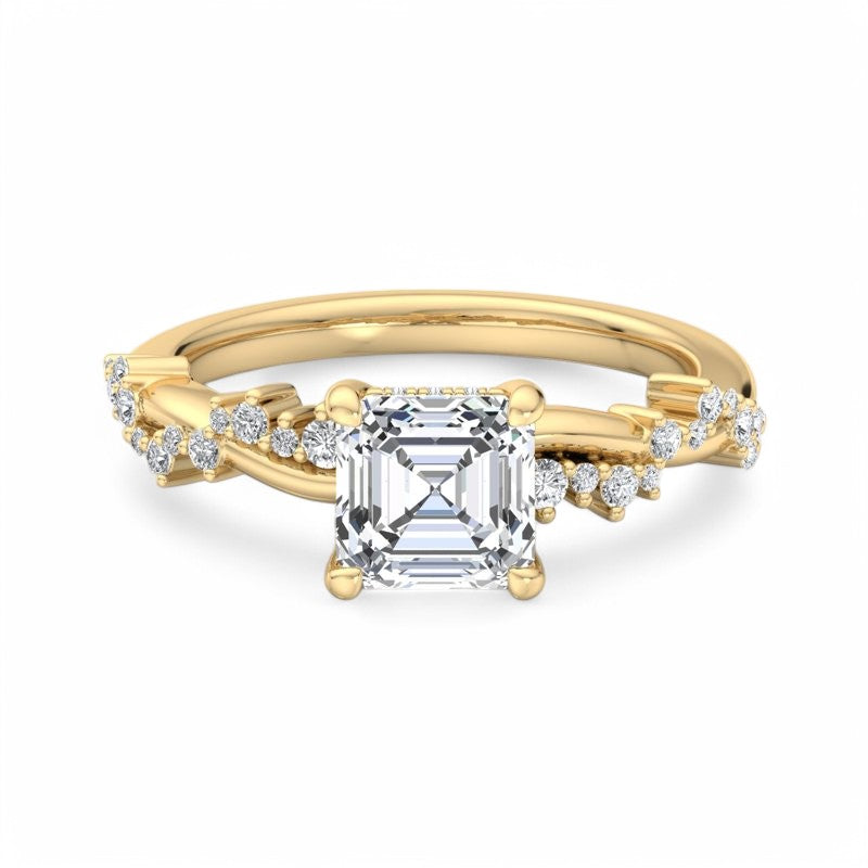 1. 1/4 Carat Asscher Cut Lab Grown Diamond Unique Twig and Leaf Ring