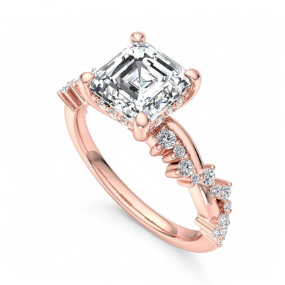 1. 1/4 Carat Asscher Cut Lab Grown Diamond Unique Twig and Leaf Ring