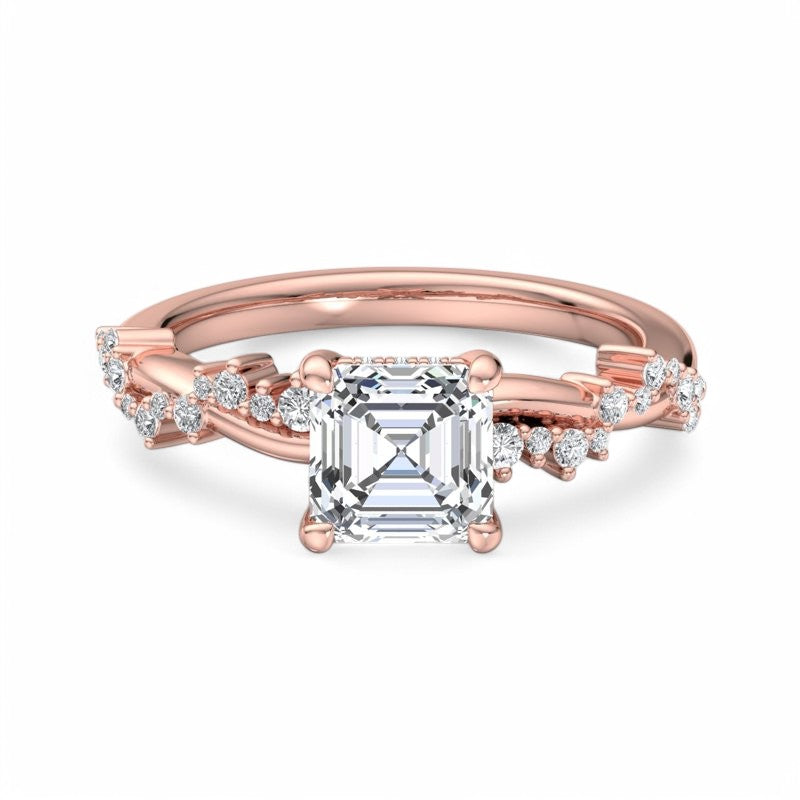 1. 1/4 Carat Asscher Cut Lab Grown Diamond Unique Twig and Leaf Ring