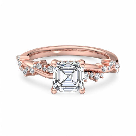 1. 1/4 Carat Asscher Cut Lab Grown Diamond Unique Twig and Leaf Ring